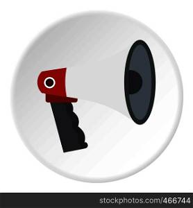 Red and white bullhorn public megaphone icon in flat circle isolated vector illustration for web. Red and white bullhorn public megaphone icon