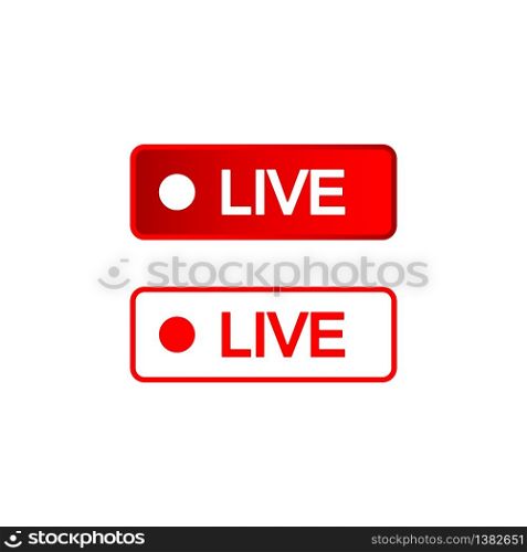 Red and white buttons icon, live symbols, social media consept on an isolated white background. EPS 10 vector. Live buttons red and white icon, social media consept on an isolated white background. EPS 10 vector.
