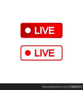 Red and white buttons icon, live symbols, social media consept on an isolated white background. EPS 10 vector. Live buttons red and white icon, social media consept on an isolated white background. EPS 10 vector.