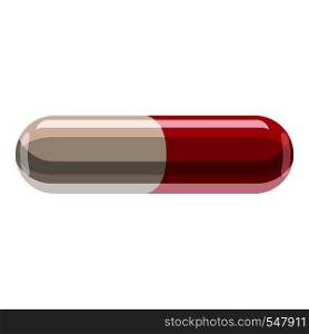 Red and white capsule pill icon. Cartoon illustration of red and white capsule pill vector icon for web design. Red and white capsule pill icon, cartoon style