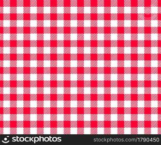 Red and white checkered background with striped squares for picnic blanket, tablecloth, plaid, shirt textile design. Gingham seamless pattern. Fabric geometric texture. Vector flat illustration.. Red and white checkered background with striped squares for picnic blanket, tablecloth, plaid, shirt textile design. Gingham seamless pattern. Fabric geometric texture