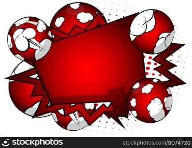 Red and white comic book poster with spheres. Comics Presentation with Advertising space, abstract background. Retro pop art style.