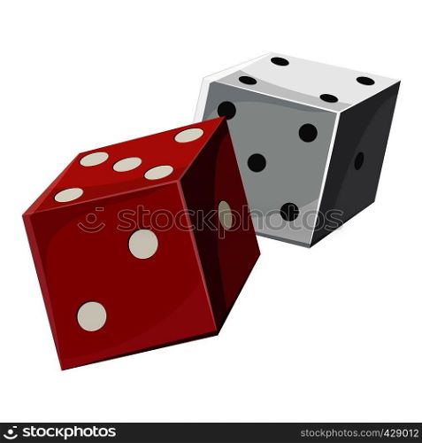 Red and white dice cubes icon. Cartoon illustration of red and white dice cubes vector icon for web. Red and white dice cubes icon, cartoon style