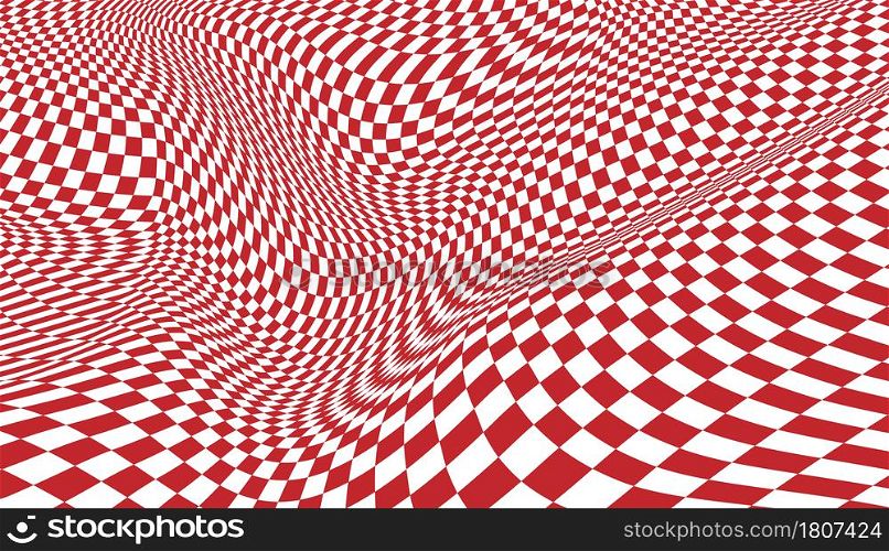 Red and white distorted checkered background