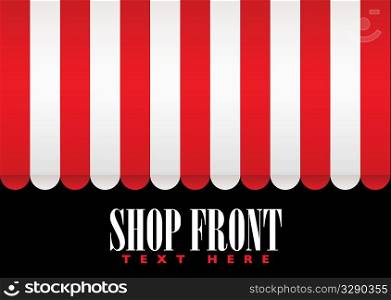 Red and white strip shop awning with space for company name