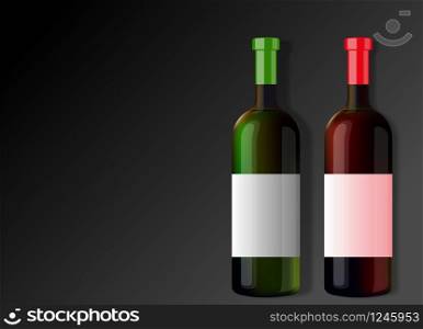 red and white two closed wine bottles with blank labels on a dark background vector illustration eps 10