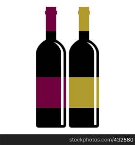 Red and white wine bottles icon flat isolated on white background vector illustration. Red and white wine bottles icon isolated