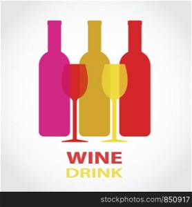 Red and white wine bottlesand glass design drink menu, stock vector illustration