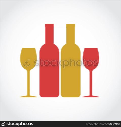 red and white wine glass and bottles, stock vector illustration