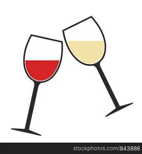 Red and White Wine Glasses Clink Icon Isolated, Cheers