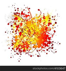 Red and yellow abstract ink splat with white background