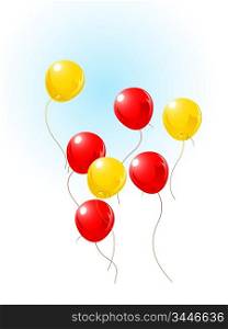 red and yellow balloons flying on sky
