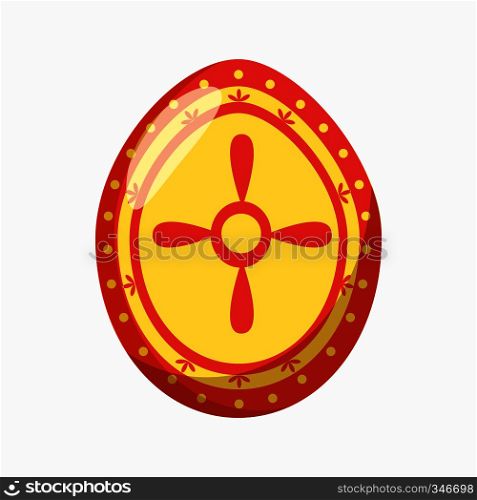 Red and yellow easter egg icon in cartoon style isolated on white background. Easter egg icon, cartoon style