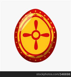 Red and yellow easter egg icon in cartoon style isolated on white background. Easter egg icon, cartoon style