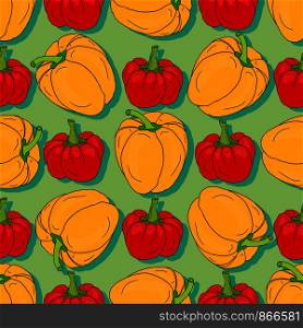 Red and yellow pepper seamless pattern. Vegetanbles wrapping paper. Textile print, interior decor and pattern design. Red and yellow pepper seamless pattern. Vegetanbles wrapping paper. Textile print, interior decor and pattern design.