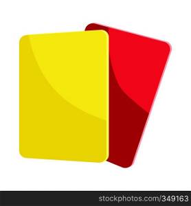 Red and yellow referee cards icon in cartoon style on a white background. Red and yellow referee cards icon, cartoon style