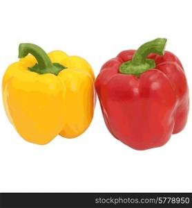 Red and yellow sweet bell pepper isolated on white background. Vector illustration.