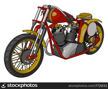 Red and yellow vintage chopper motorcycle vector illustration on white background