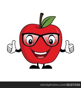 Red Apple Cartoon Character with Sunglasses Giving Thumbs Up. Suitable for poster, banner, web, icon, mascot, background