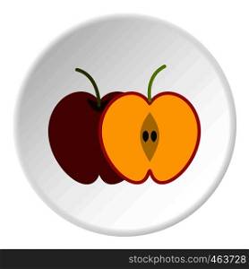 Red apple icon in flat circle isolated vector illustration for web. Red apple icon circle