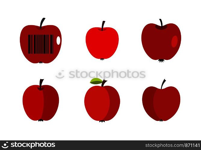 Red apple icon set. Flat set of red apple vector icons for web design isolated on white background. Red apple icon set, flat style