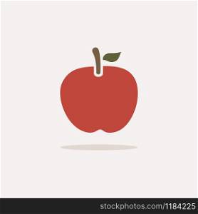 Red apple. Icon with shadow on a beige background. Fruit flat vector illustration