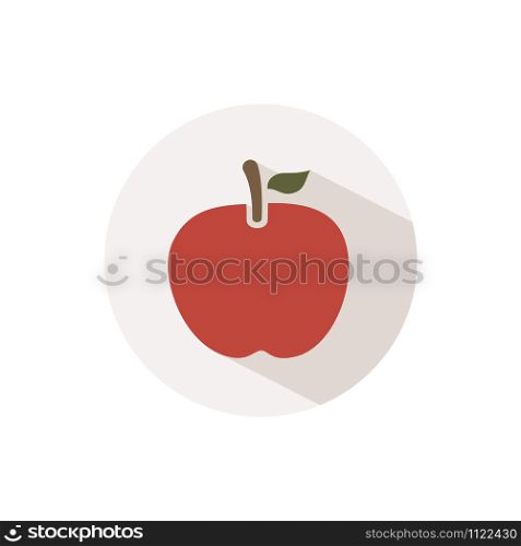 Red apple. Icon with shadow on a beige circle. Fall flat vector illustration