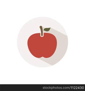 Red apple. Icon with shadow on a beige circle. Fall flat vector illustration