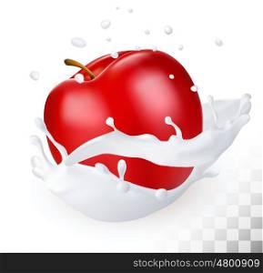 Red apple in a milk splash on a transparent background. Vector.