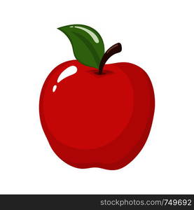 Red apple isolated on white background. Organic fruit. Cartoon style. Vector illustration for any design.