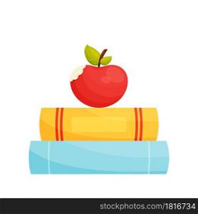 Red apple on the pile of books. education concept. reading concept. Vector illustration.