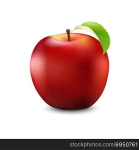 Red Apple Realistic With Leaf. Detailed 3d Illustration Isolated On White. Design Element For Web Or Print Packaging. Vector Illustration.