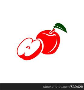 Red apple with leaf and half of apple icon in simple style isolated on white background. Red apple icon, simple style