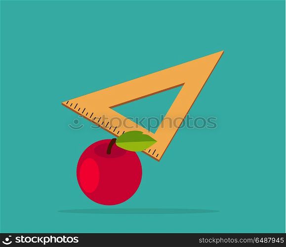 Red Apple with Yellow Measuring Ruler. Red apple with yellow measuring tape. Back To School supplies apple, ruler. Vector illustration