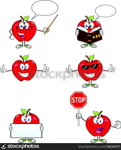 Red Apples Cartoon Mascot Characters 1. Collection