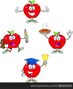Red Apples Cartoon Mascot Characters 2. Collection