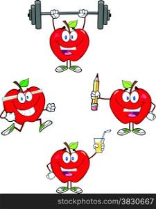 Red Apples Cartoon Mascot Characters 3. Collection