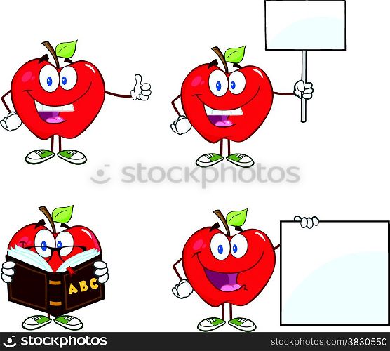 Red Apples Cartoon Mascot Characters 4. Collection