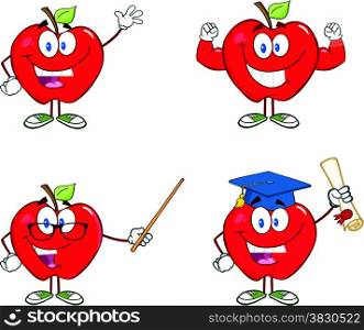 Red Apples Cartoon Mascot Characters 5. Collection