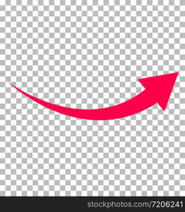 red arrow icon on transparent background. flat style. arrow logo concept. arrow icon for your web site design, logo, app, UI. arrow indicated the direction symbol. curved arrow sign.