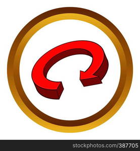 Red arrow recycling vector icon in golden circle, cartoon style isolated on white background. Red arrow recycling vector icon