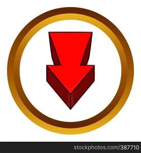 Red arrow vector icon in golden circle, cartoon style isolated on white background. Red arrow vector icon