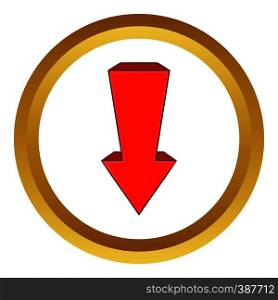 Red arrow vector icon in golden circle, cartoon style isolated on white background. Red arrow vector icon