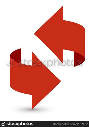 Red arrows curl in perspective. Circular motion symbol isolated on white background. Red arrows curl in perspective. Circular motion symbol
