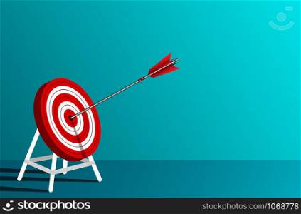 red arrows darts in target circle. business success goal. on background blue. creative idea. leadership. cartoon vector illustration