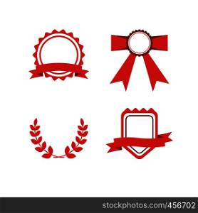 Red award labels set in trendy modern style. Vector illustration. Red award labels set
