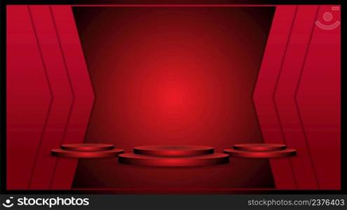 Red background stage podium modern presentation cosmetic display award with abstract of luxury premium product template empty stage spotlight background.
