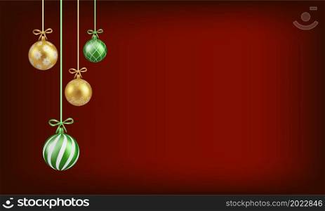 Red background template with hanging christmas ball