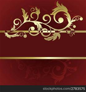 Red background with abstract gold branch and leaves