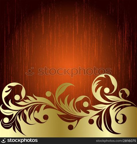 Red background with gold plants